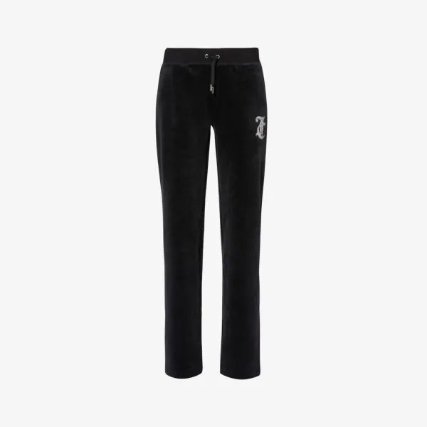 Велюровые спортивные брюки прямого кроя со средней посадкой, украшенные стразами Juicy Couture, черный
