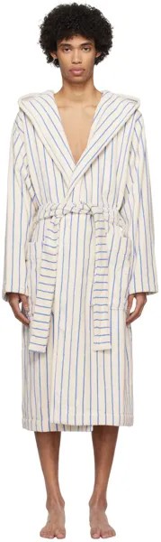 Синий халат с капюшоном Tekla, цвет Coastal blue stripes