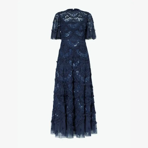 Платье макси Carmen из переработанного полиэстера Needle And Thread, темно-синий