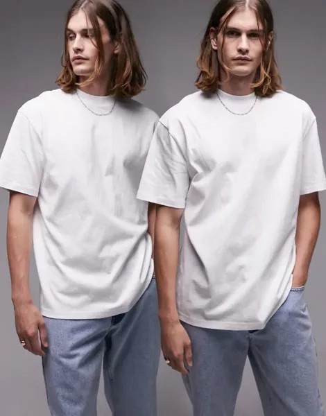 Комплект из 2 больших футболок белого цвета Topman