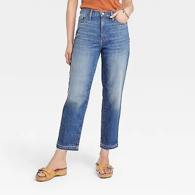 Женские винтажные прямые джинсы с высокой посадкой - универсальная резьба индиго 8