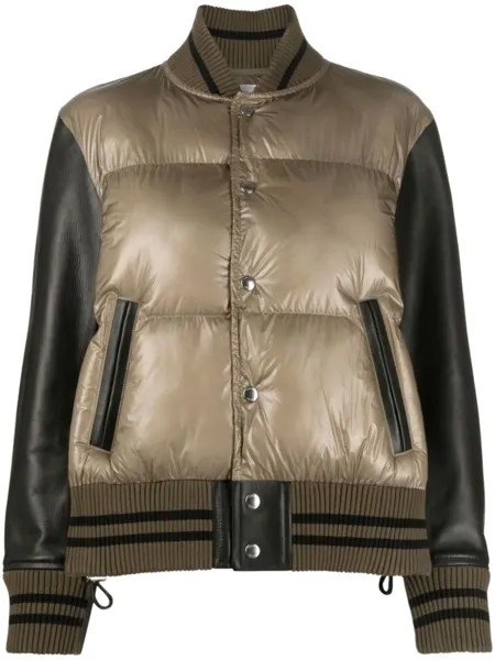 Пуховик с дутыми вставками sacai, зеленый