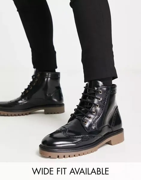 Черные ботинки броги на шнуровке ASOS из полированной кожи с контрастной подошвой