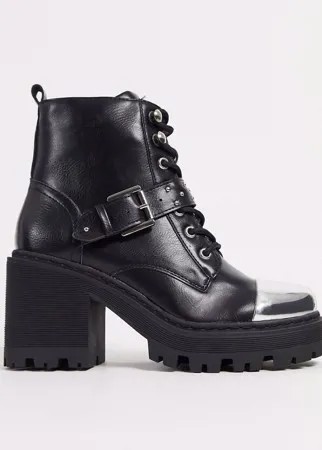 Ботинки на массивной подошве со вставкой на носке и шнуровкой Truffle Collection-Черный
