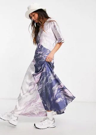 Разноцветное платье макси с кроем по косой Weekday Tea-Серый