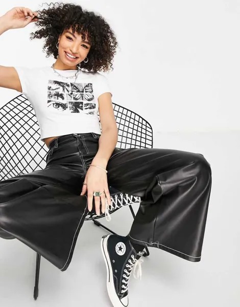 Черно-белая футболка с фотопринтом из жатой ткани ASOS DESIGN-Белый