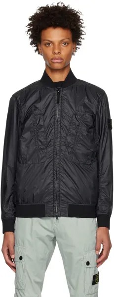Черный бомбер с нашивками Stone Island