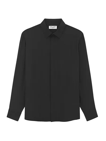 Рубашка с воротником Yves из матового и блестящего шелка в полоску Cassandre Saint Laurent, черный