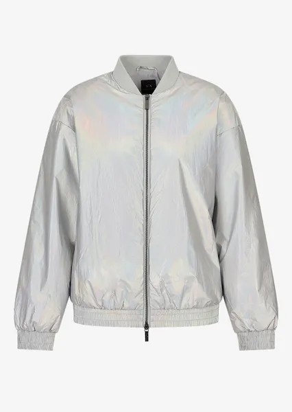 Легкая куртка-бомбер из блестящего ламинированного нейлона Armani Exchange, серебряный