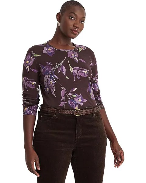 Футболка LAUREN Ralph Lauren Plus Size Floral Cotton, цвет Brown/Purple/Multi