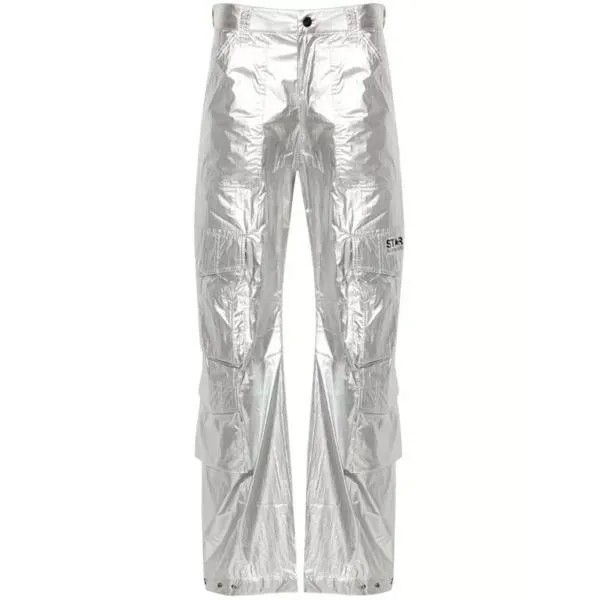 Брюки wide-leg cargo trousers Golden Goose, серебряный