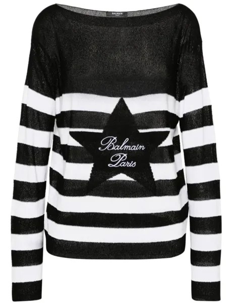 Balmain полосатый джемпер с вырезом-лодочкой, черный