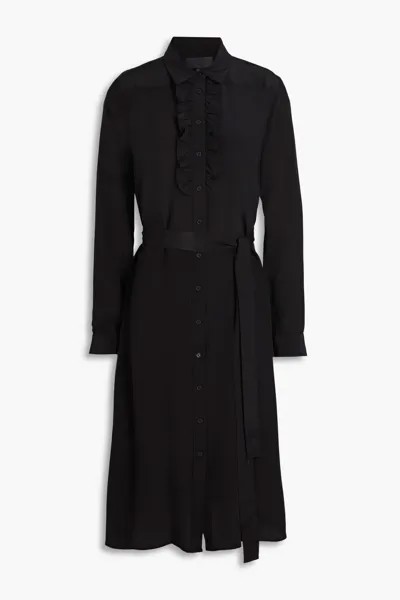 Платье-рубашка из шелкового крепдешина с поясом Nili Lotan, черный