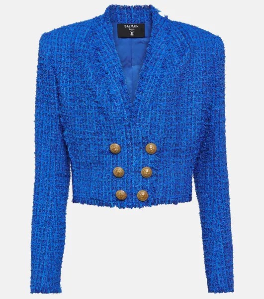 Укороченный твидовый пиджак Balmain, синий