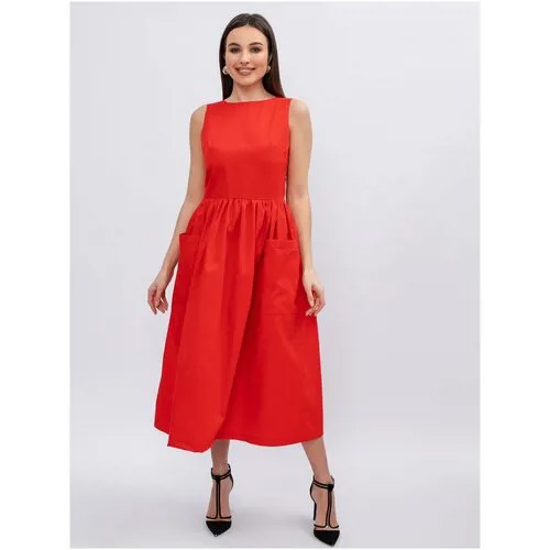 Платье LaMi, в классическом стиле, прилегающее, миди, карманы, размер 44, красный