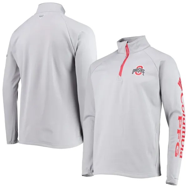 Мужская куртка Columbia Grey Ohio State Buckeyes Terminal Tackle из флиса реглан, омни-оттенок, с молнией на четверть