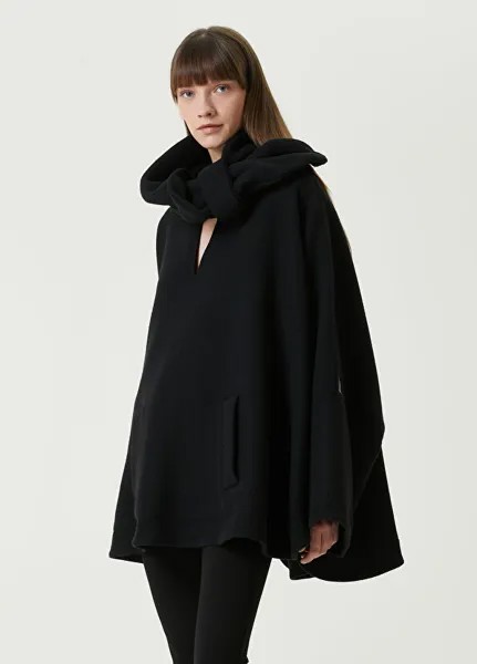 Черное шерстяное пальто с воланом The Attico