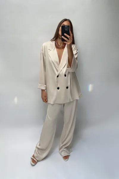 Широкие брюки с эффектом мятостей ZARA, песок