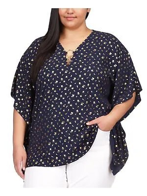 MICHAEL KORS Женский темно-синий топ с рукавами-крылышками и V-образным вырезом Wear To Work PONCHO Top Plus 3X