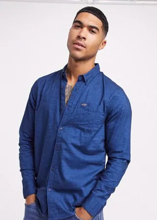 Темно-синяя узкая оксфордская рубашка с длинными рукавами и логотипом Hollister-Темно-синий