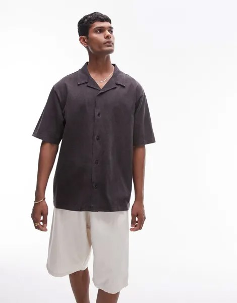 Черная футболка-поло из джерси свободного кроя на пуговицах Topman