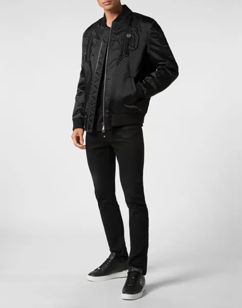Атласный бомбер в готическом стиле Philipp Plein, черный