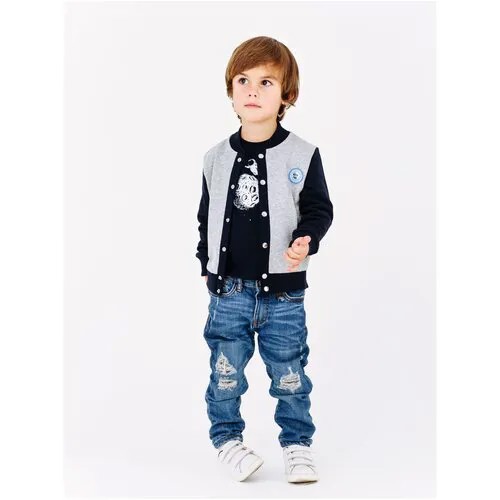 Джемпер для мальчика Diva Kids , 2- 9 лет, 116 см, серый меланж, на кнопках, футер, с карманами