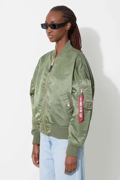 Пуховик-бомбер с капюшоном, цвет Wmn Alpha Industries, зеленый