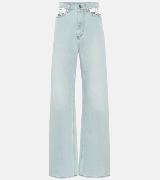 Широкие джинсы с высокой посадкой и вырезами MAISON MARGIELA, синий