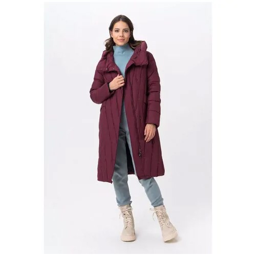 Утепленное пальто прямого силуэта T4F W3577.29 (210-1) Бордовый 44