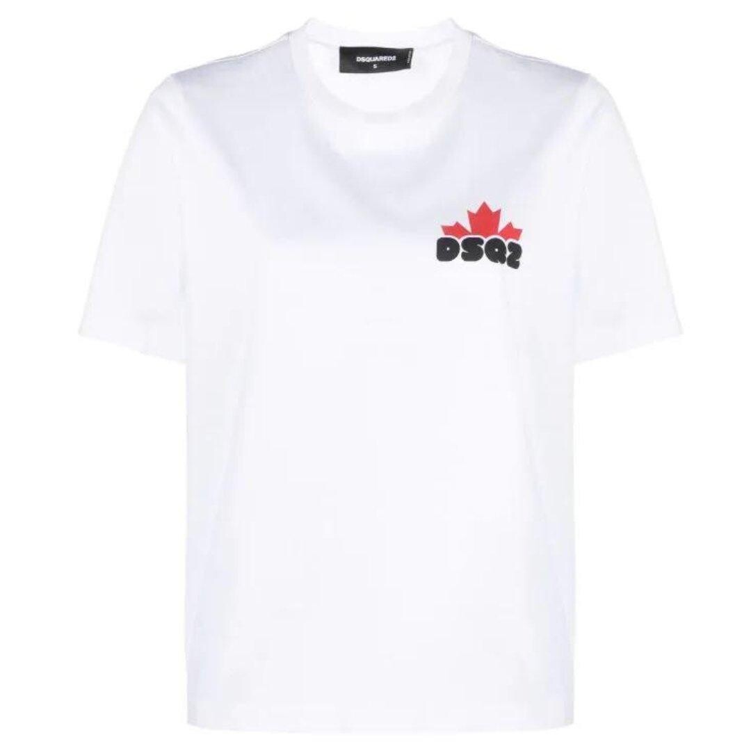 Белая футболка классного кроя с логотипом Maple Leaf, маленький размер Dsquared2, белый