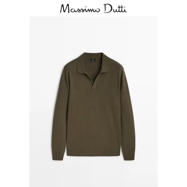 Свитер мужской Massimo Dutti с воротником-поло, зеленый