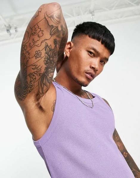 Фиолетовая облегающая майка с вафельной фактурой ASOS DESIGN-Фиолетовый цвет