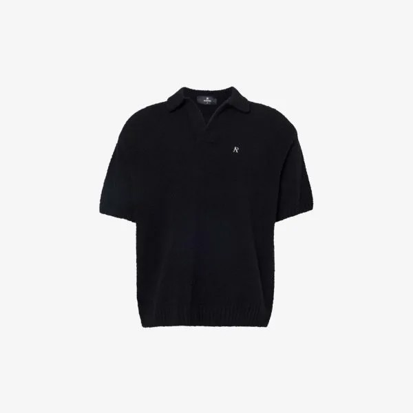 Трикотажная рубашка-поло из смесовой шерсти с фирменной фурнитурой в рубчик Represent, черный