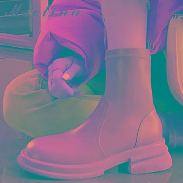 Женские ботильоны из натуральной кожи Meotina, полусапожки абрикосового цвета на платформе и толстом высоком каблуке, с круглым носком, осенне-зимний сезон