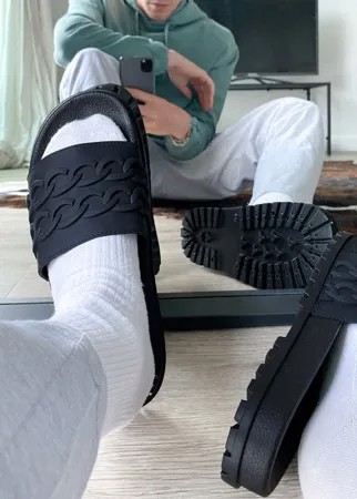 Шлепанцы с тиснением в виде черной цепочки ASOS DESIGN-Черный