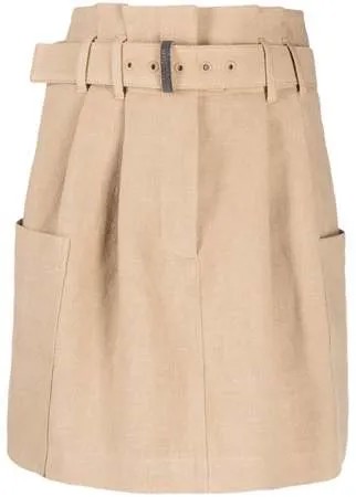 Brunello Cucinelli льняная юбка мини с присборенной талией
