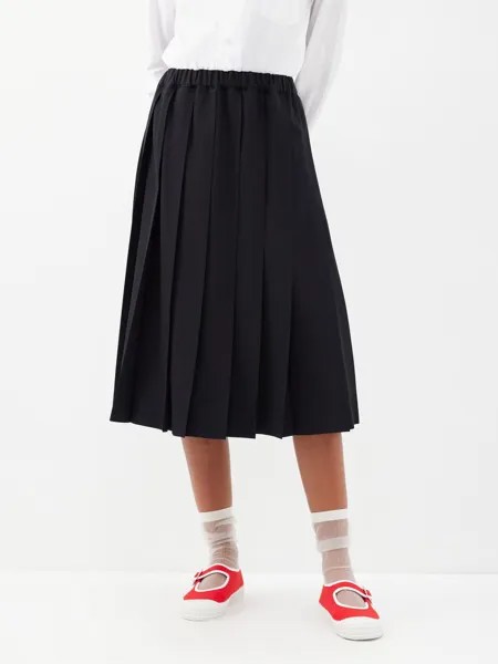 Плиссированная юбка миди из шерсти и габардина Comme Des Garçons, черный