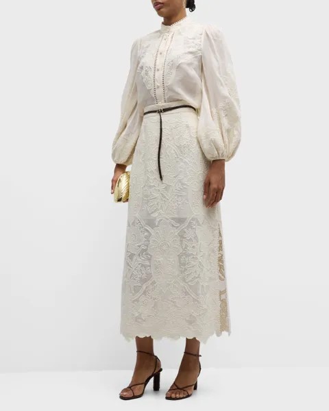 Юбка миди Ottie с вышивкой Zimmermann, цвет Cream