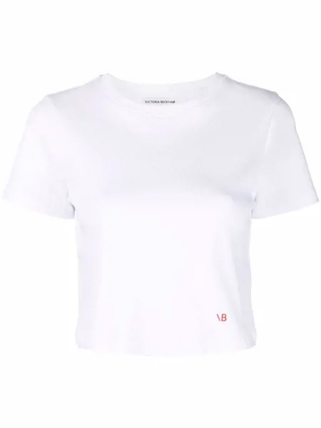 Victoria Beckham укороченная футболка с вышитым логотипом