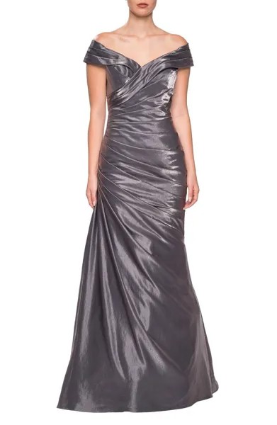 НОВИНКА LA FEMME 25656 Платиново-Серебристое бронзовое плиссированное атласное платье «русалка» со складками 18