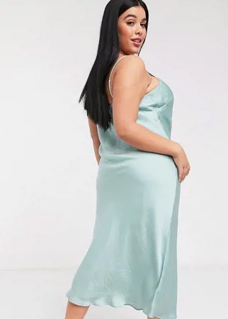 Атласное платье-комбинация макси Skylar Rose Plus-Зеленый цвет