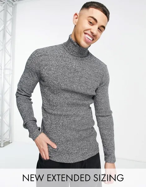Черно-белый джемпер в рубчик с высоким воротником ASOS DESIGN
