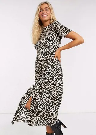 Чайное платье миди с леопардовым принтом и пуговицами ASOS DESIGN Maternity-Многоцветный