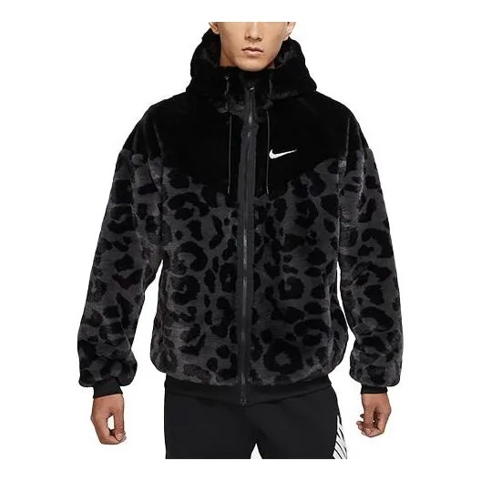 Куртка Nike Sportswear Windrunner Drawstring Fleece Stay Warm Leopard print Hooded Jacket Black, мультиколор