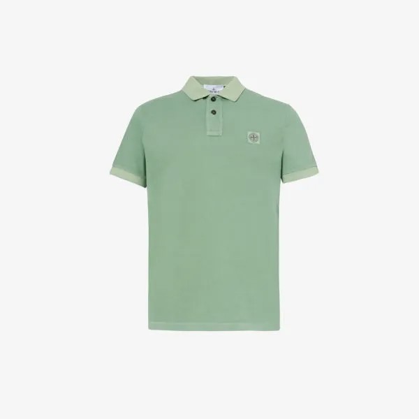 Рубашка поло узкого кроя из хлопка с логотипом Stone Island, зеленый