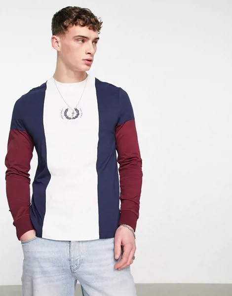 Разноцветная футболка-поло с длинными рукавами и полоской в центре Fred Perry Reissues-Разноцветный