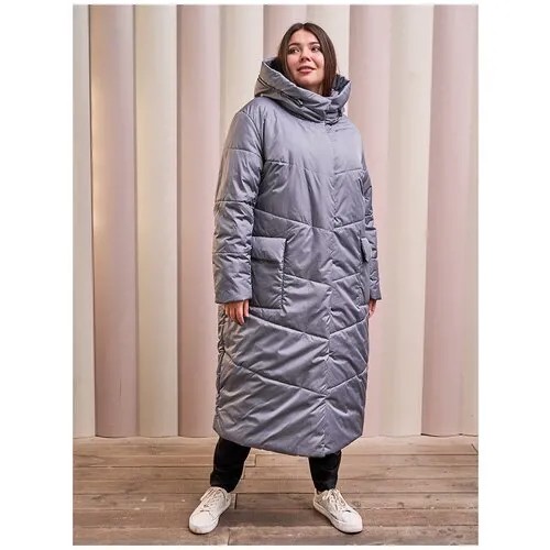 Пальто  Modress зимнее, силуэт прямой, удлиненное, размер 46, серый