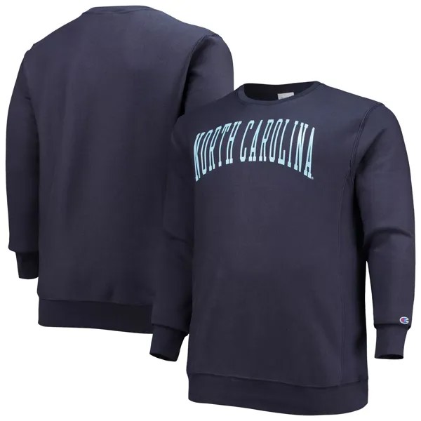 Мужской темно-синий флисовый пуловер с круглым вырезом на каблуках North Carolina Tar Heels Big & Tall с обратным плетением, толстовка Champion