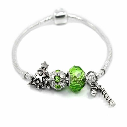 Браслет-цепочка Handinsilver ( Посеребриручку ) Браслет с шармами на основе из бижутерной стали, стекло, стразы, муранское стекло, размер 20 см, зеленый